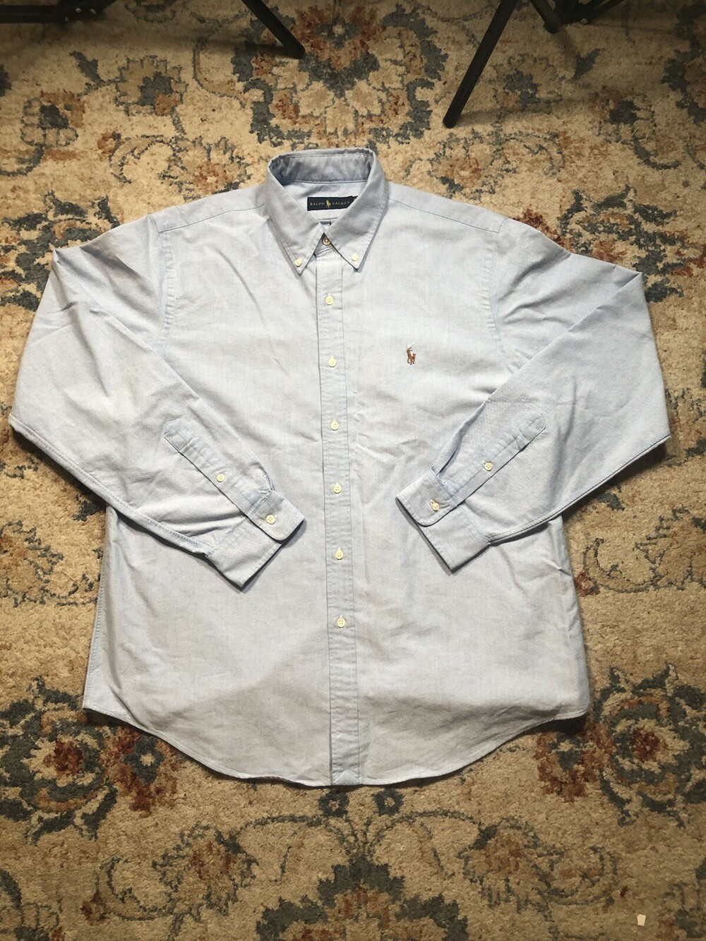 Ralph Lauren Shirt Mens Extra Large Blue Solid Flesh Pony Logo Oxford Collared